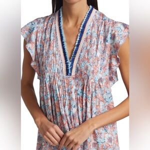 Poupette St. Barth Floral Sasha mini dress with Blue Trim